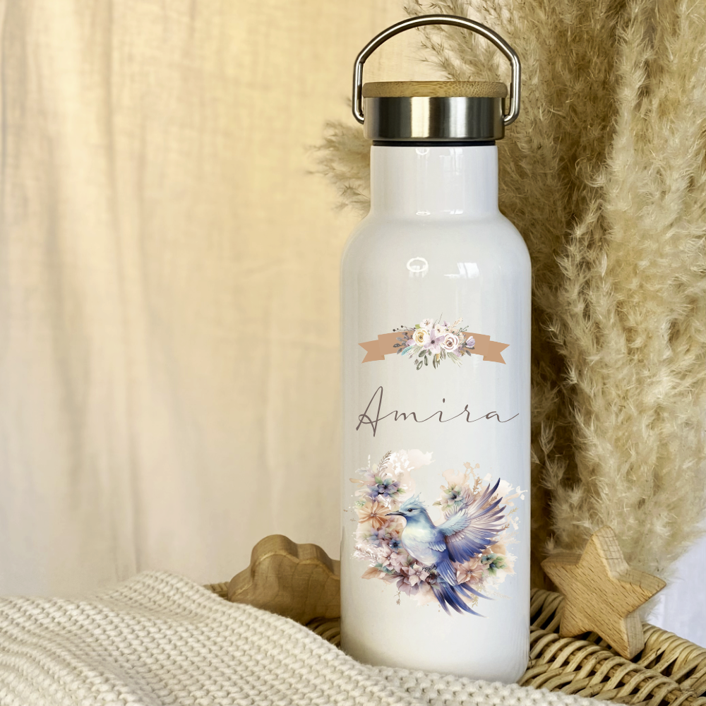 Trinkflasche Vogel mit Namen als Geschenkidee für Mädchen