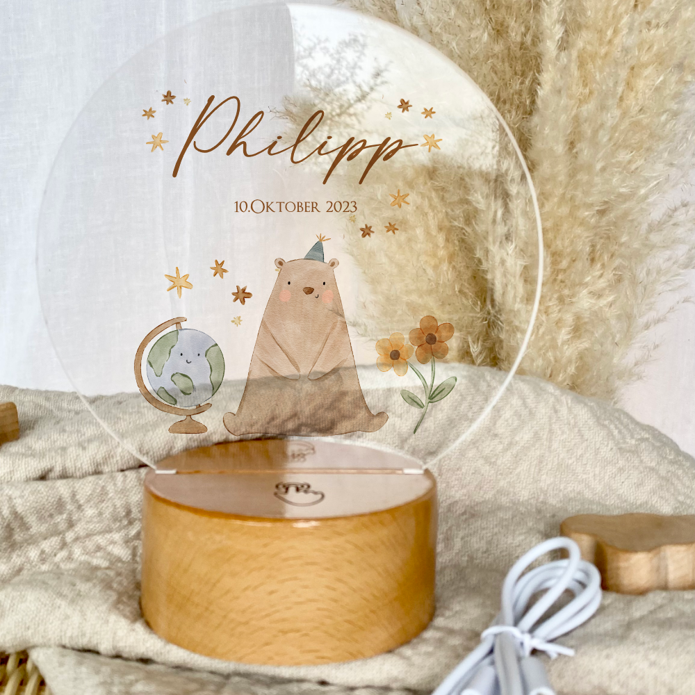 LED Lampe für Babys mit Namen personalisiert, Geschenk Geburt Taufe – Manufaktur Liebevoll