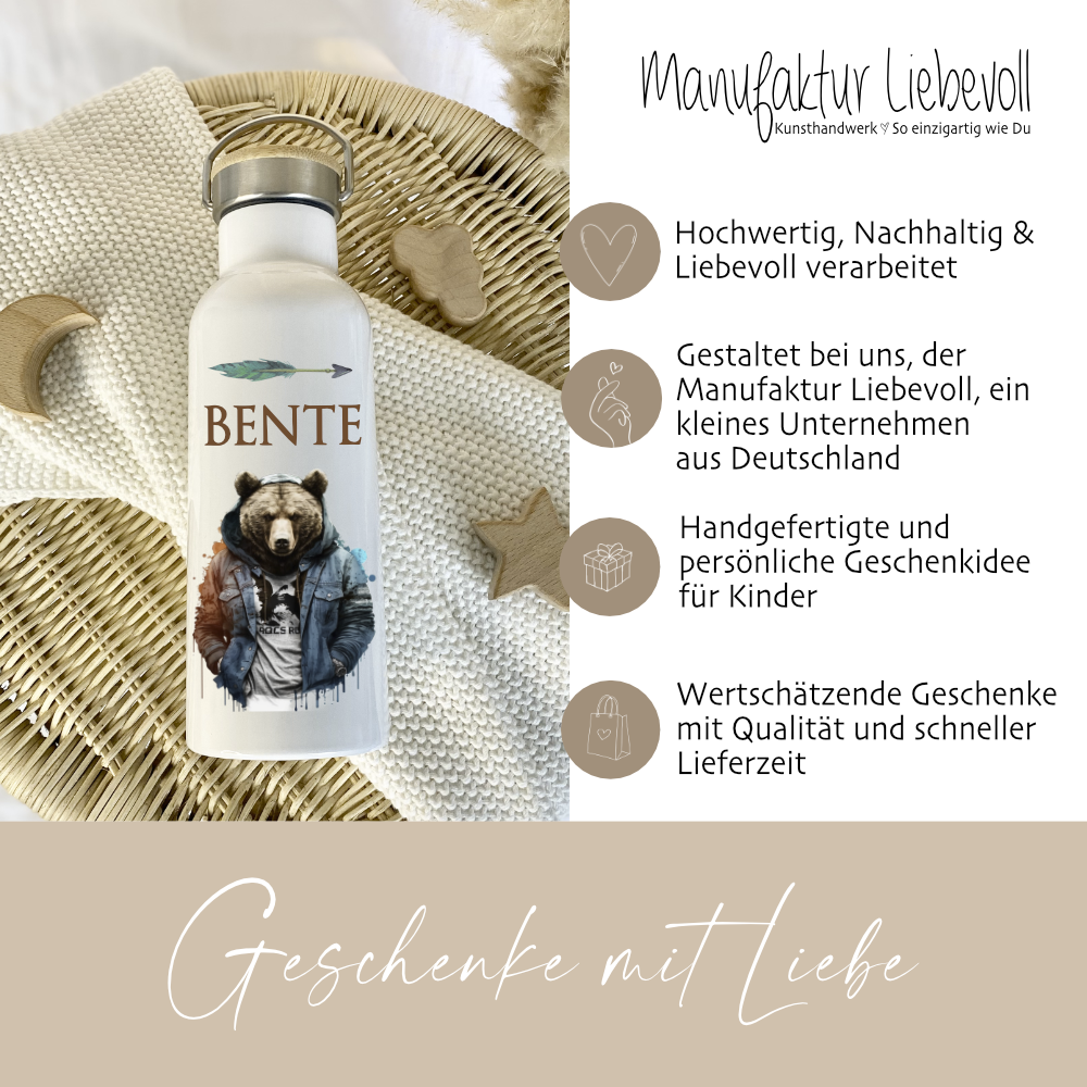 Kinder Trinkflasche Bär als Geschenkidee für Jungen mit Namen