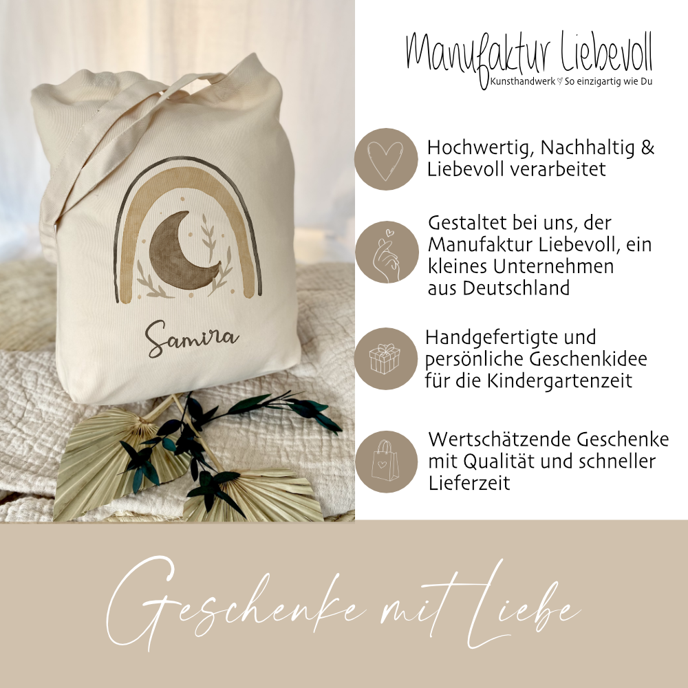 Personalisierter Stoffbeutel für Kinder, Stofftasche mit Regenbogen und Namen
