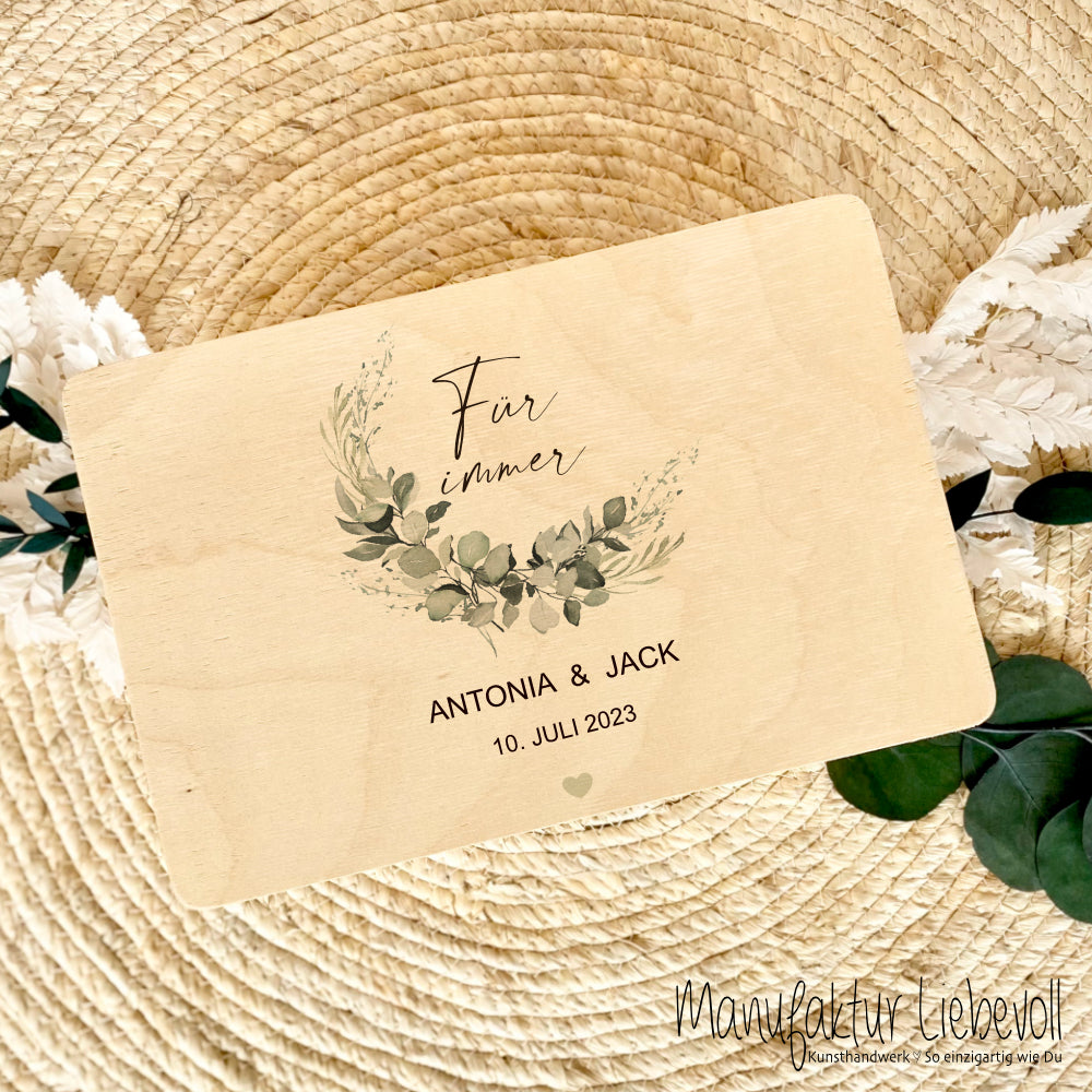 Personalisierte Erinnerungskiste zur Hochzeit "Für immer", Holzbox, Hochzeitsgeschenk