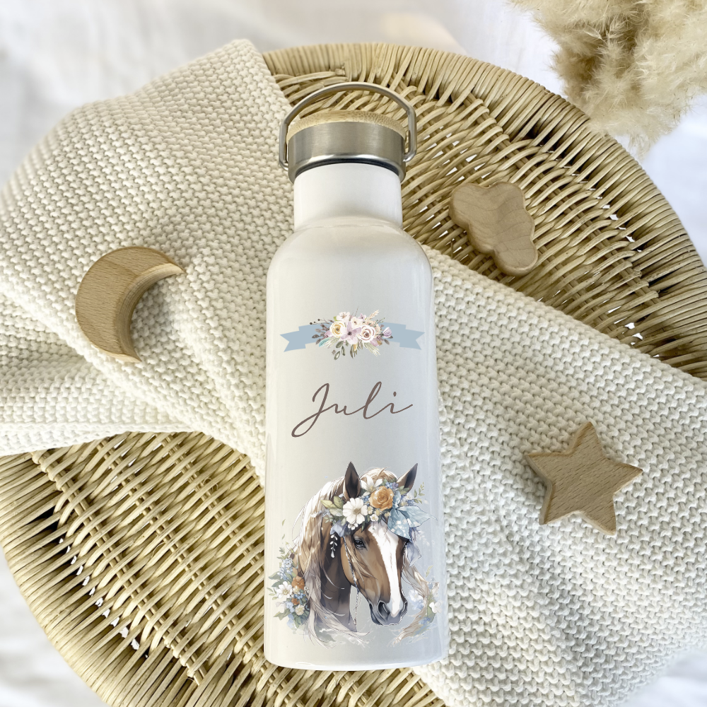 Kinder Trinkflasche mit Pony Pferdemotiv für Mädchen als Geschenkidee