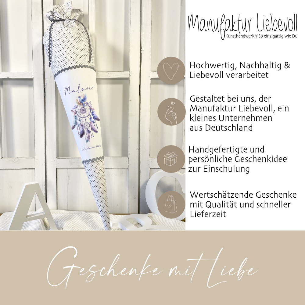 Personalisierte Traumfänger Stoff Schultüte für Mädchen