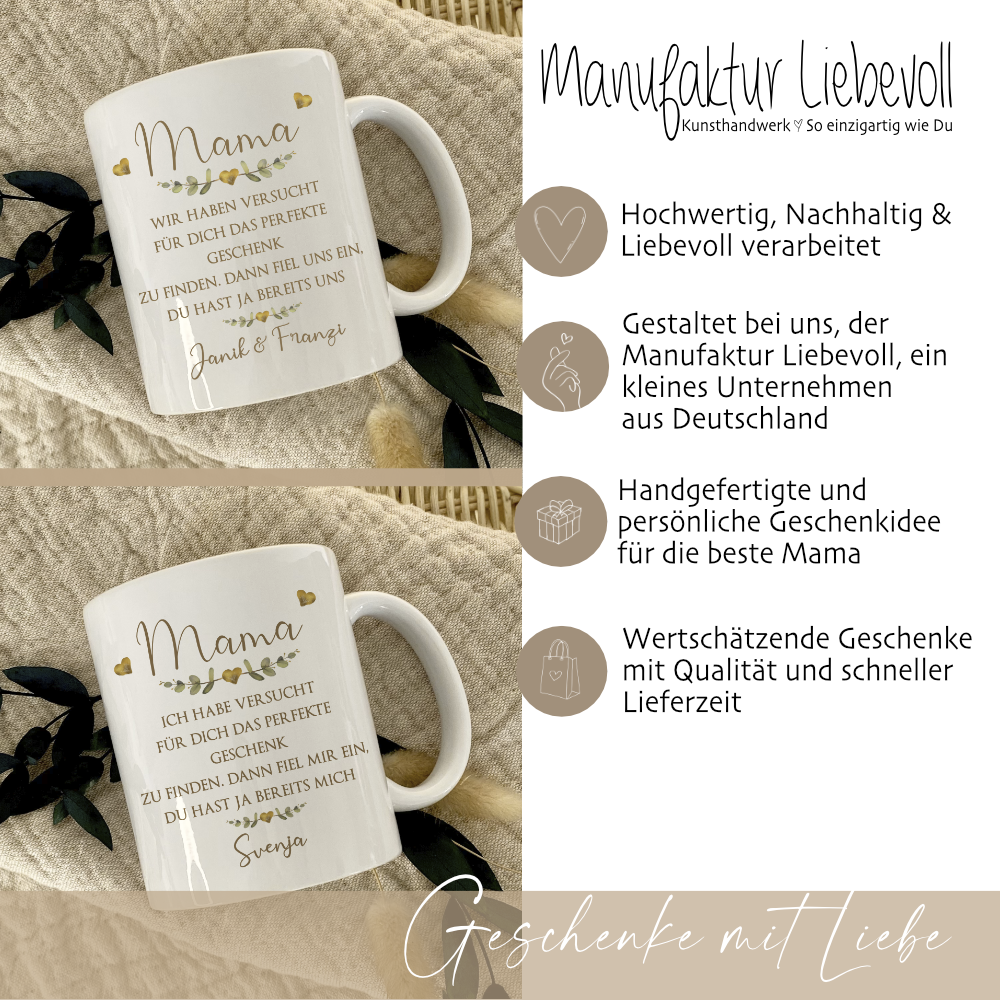 Keramiktasse - Mama - Oma - Papa - Opa mit Spruch und Namen der Kinder | Personalisierte Kaffee- Teetasse  | 8 Varianten zur Auswahl