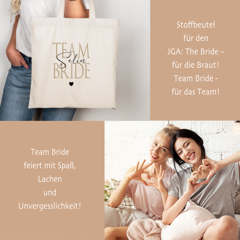 Personalisierter Stoffbeutel zum JGA, 2 Motive: The Bride und Team Bride