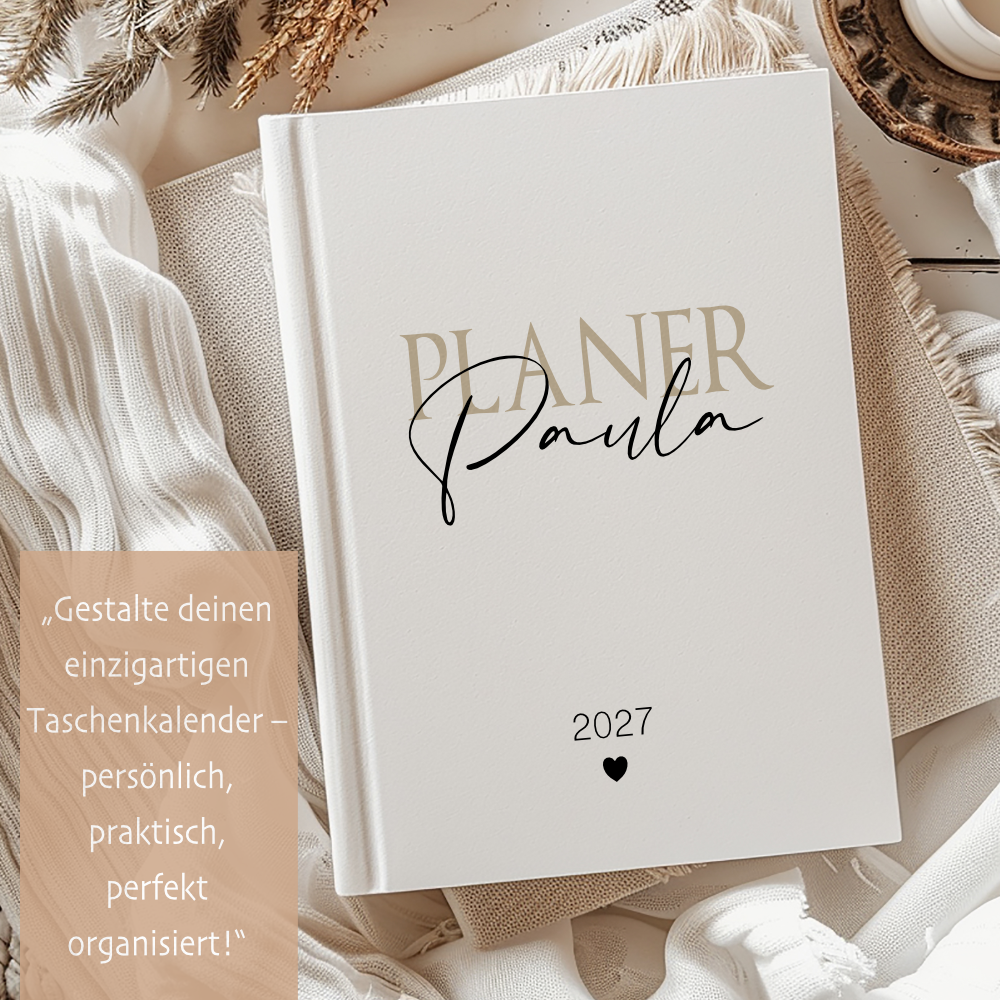 Personalisierter Terminplaner 2027 Din A5 | Hardcover Buchkalender mit Name | Weißes Cover, Modernes Design