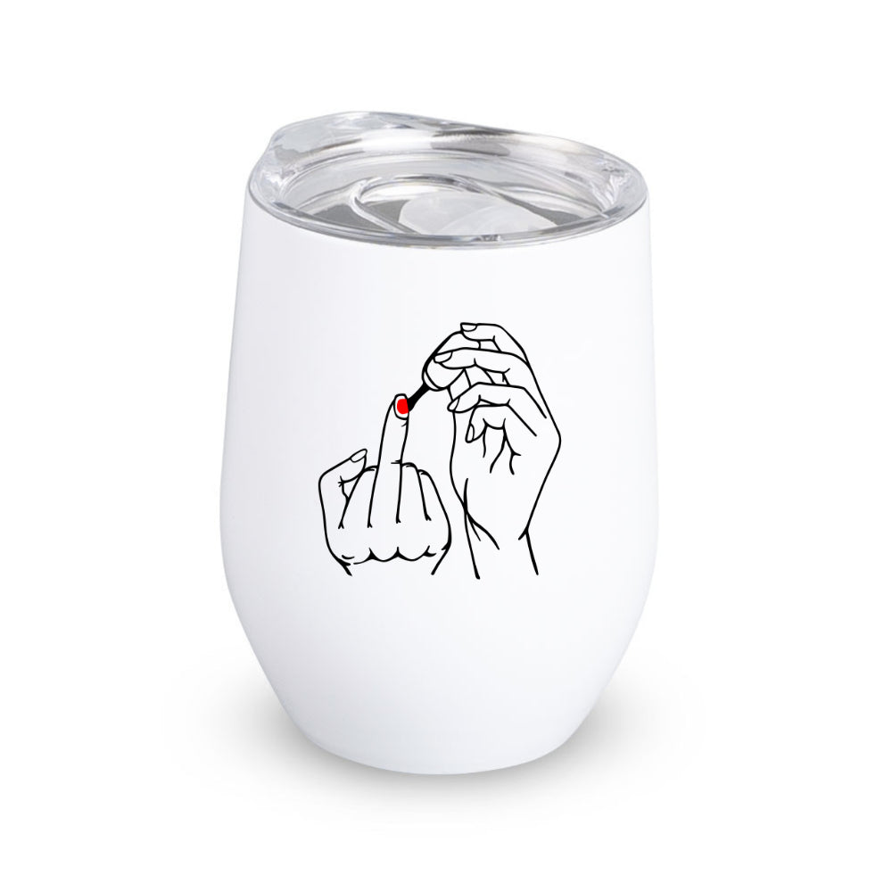 Weinglas to go mit Deckel, Thermobecher Edelstahl Becher, Sektbecher, Spruch Mittelfinger Fuck