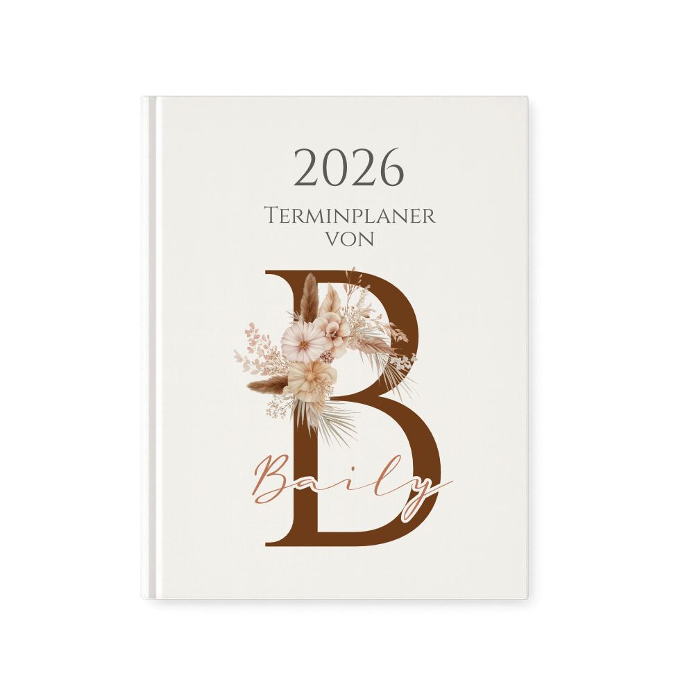 Personaliserter Buchkalender 2026 Din A5 | Hardcover Terminplaner mit Name | Wochenplaner Weiß