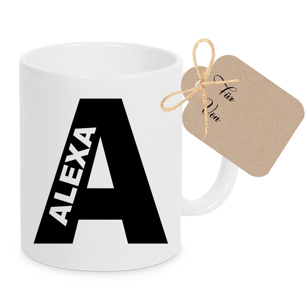 Personalisierte Tasse mit Buchstabe & Name | Keramik Kaffeetasse A–Z