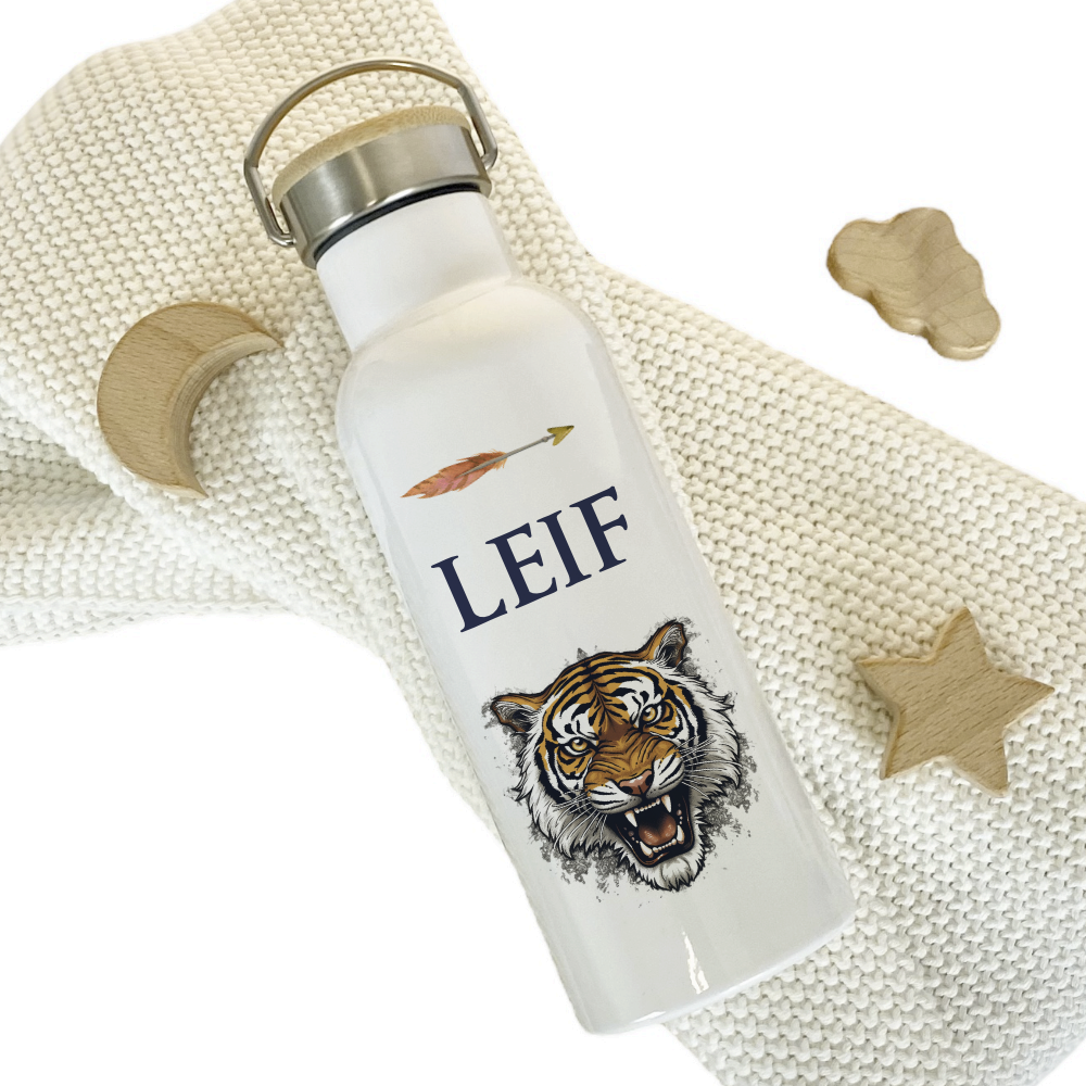 Trinkflasche Tiger m. Namen f. Jungen Teenager Geschenk – Manufaktur Liebevoll