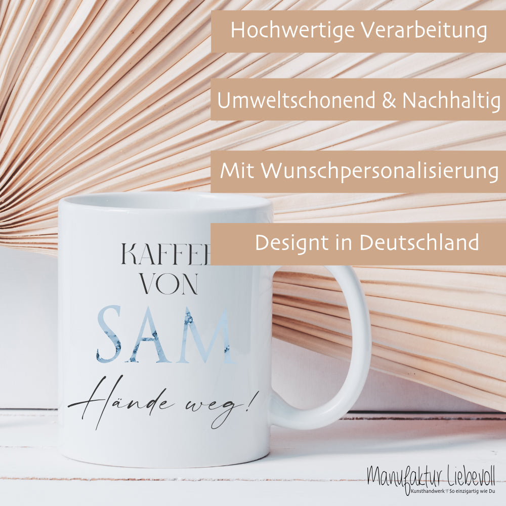 Tasse mit Spruch: Finger weg! und Namen Sie und Ihn | Kaffeetasse aus Keramik | 2 Motivvarianten zur Auswahl