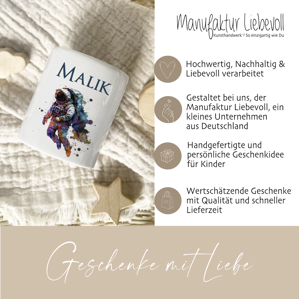 Kinder Spardose Astronaut als Geschenkidee mit Namen für Jungen