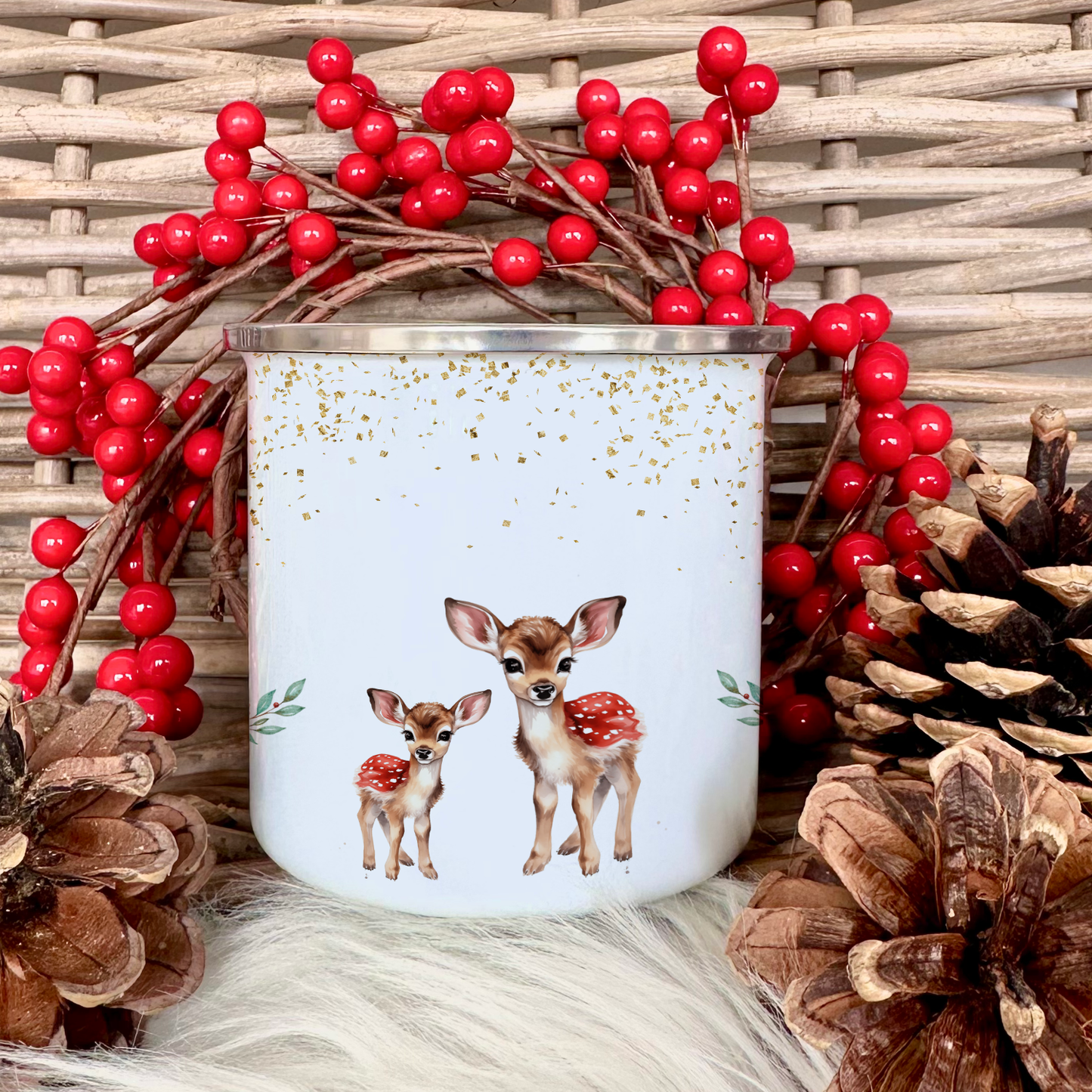 Kinder Weihnachtstasse "Rehkitz" | Tasse mit Namen personalisiert | Kinderbecher aus Emaille mit Weihnachtsmotiv "Pony" | Weihnachtsgeschenk Nikolaus für Mädchen | 7 Produktvarianten zur Auswahl