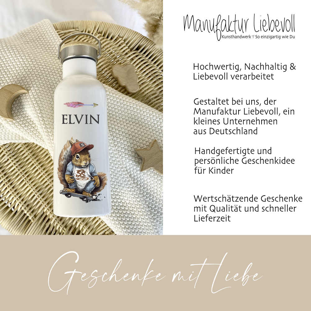 Eichhörnchen Skater Trinkflasche als Geschenkidee für Kinder