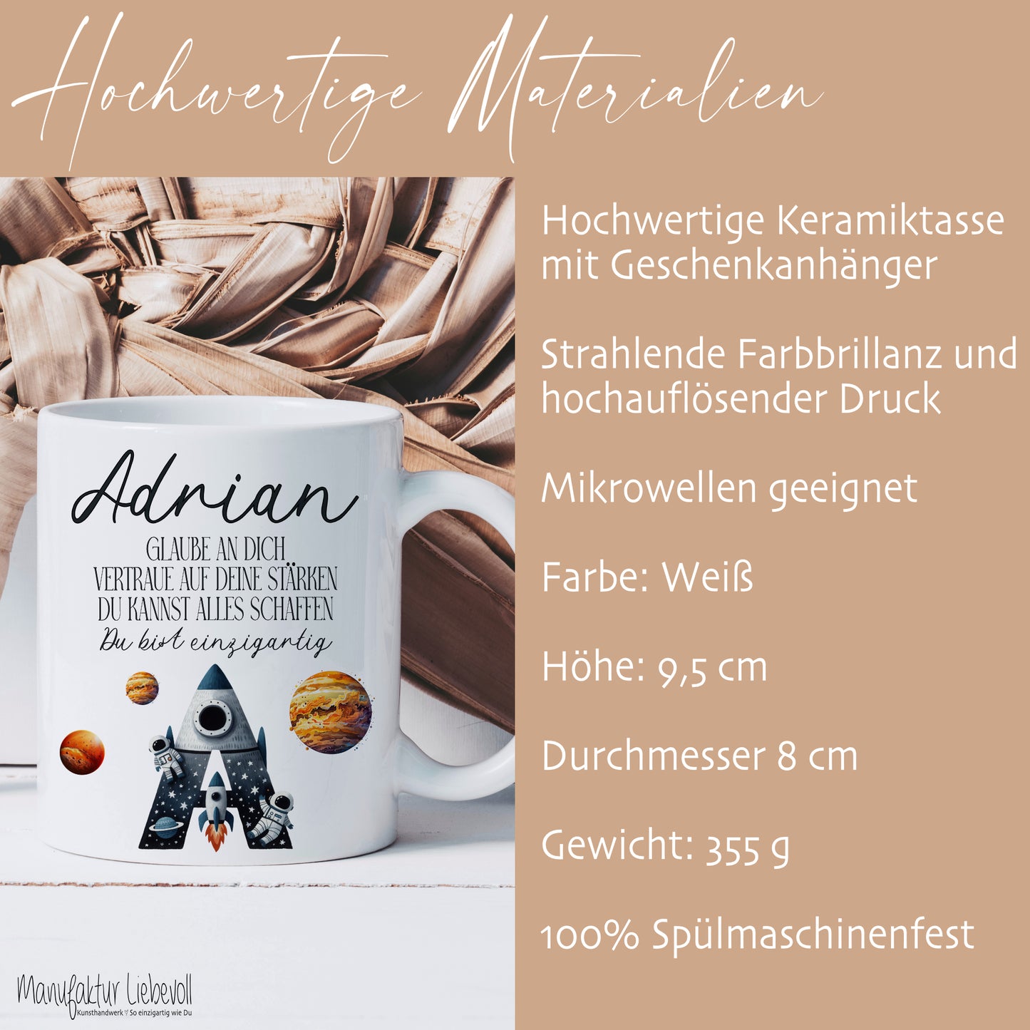 Spruch Tasse mit Namen und Buchstaben als Geschenk für Jungen
