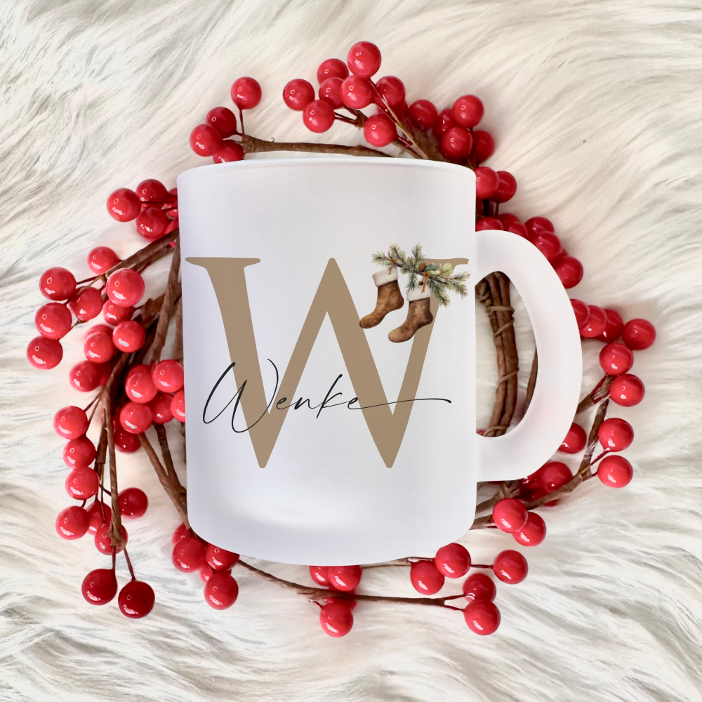 Glastasse mit Namen als Weihnachtsgeschenk für Sie und Ihn