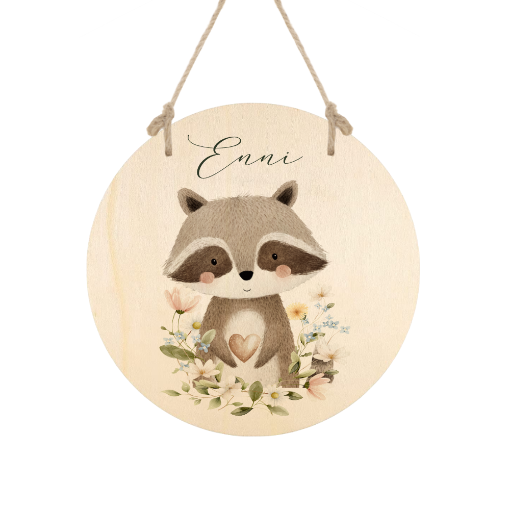 Personalisierte Holzschilder mit Namen – Süße Waldtiere Motive im Boho-Stil – Rundes Türschild & Wanddeko fürs Kinderzimmer 20cm