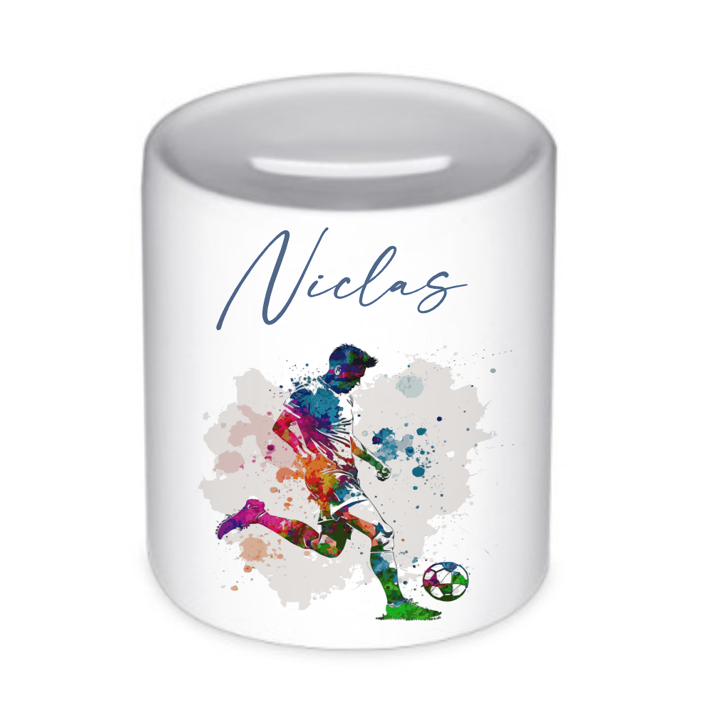 Spardose Fußball für Jungen mit Namen Geburtstag Geschenk – Manufaktur Liebevoll