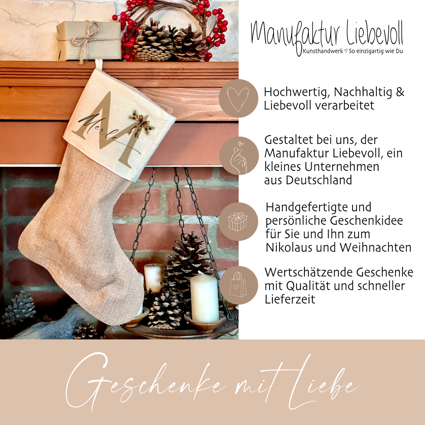 Nikolausstrumpf Name Buchstaben als Geschenkidee an Weihnachten