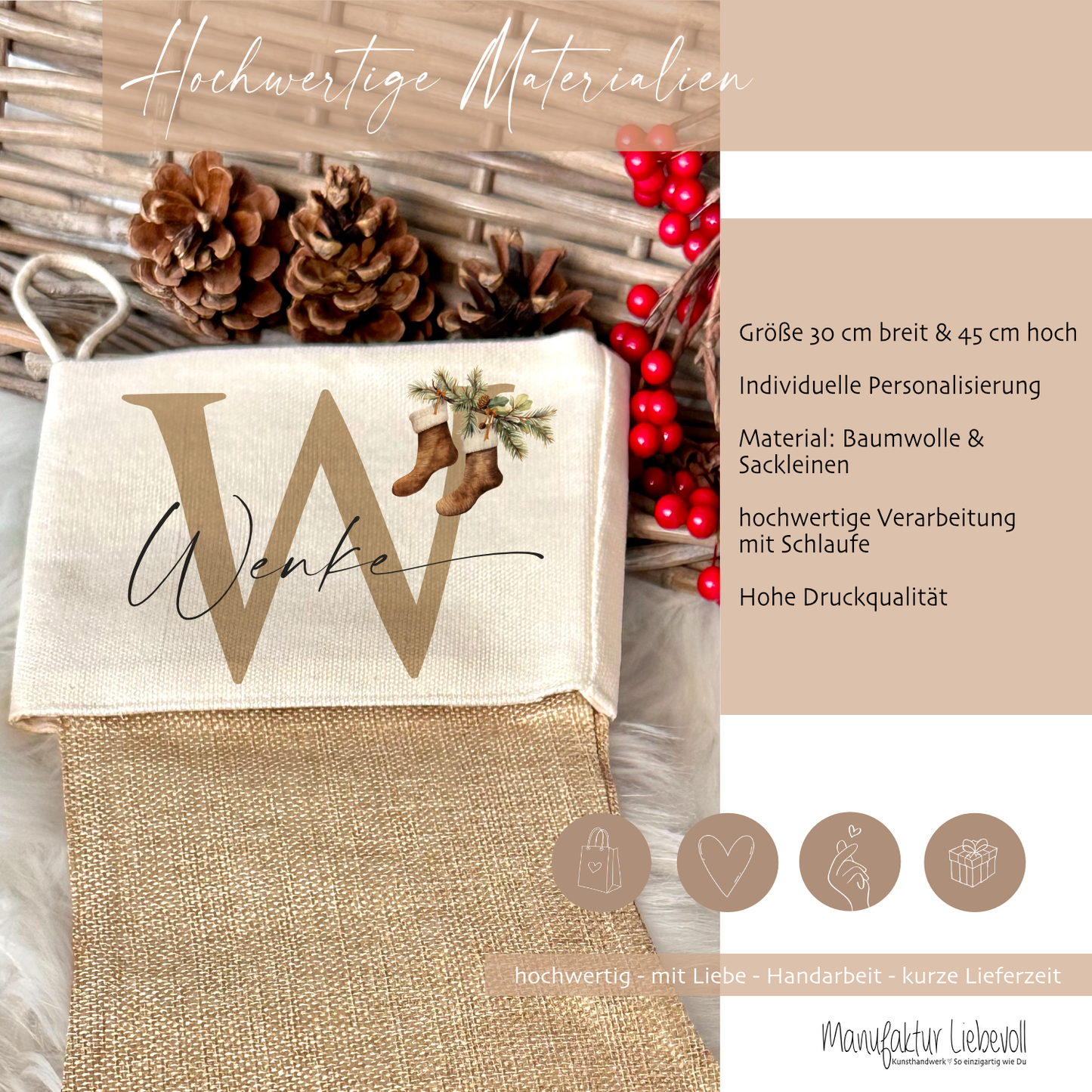 Nikolausstrumpf Name Buchstaben als Geschenkidee an Weihnachten