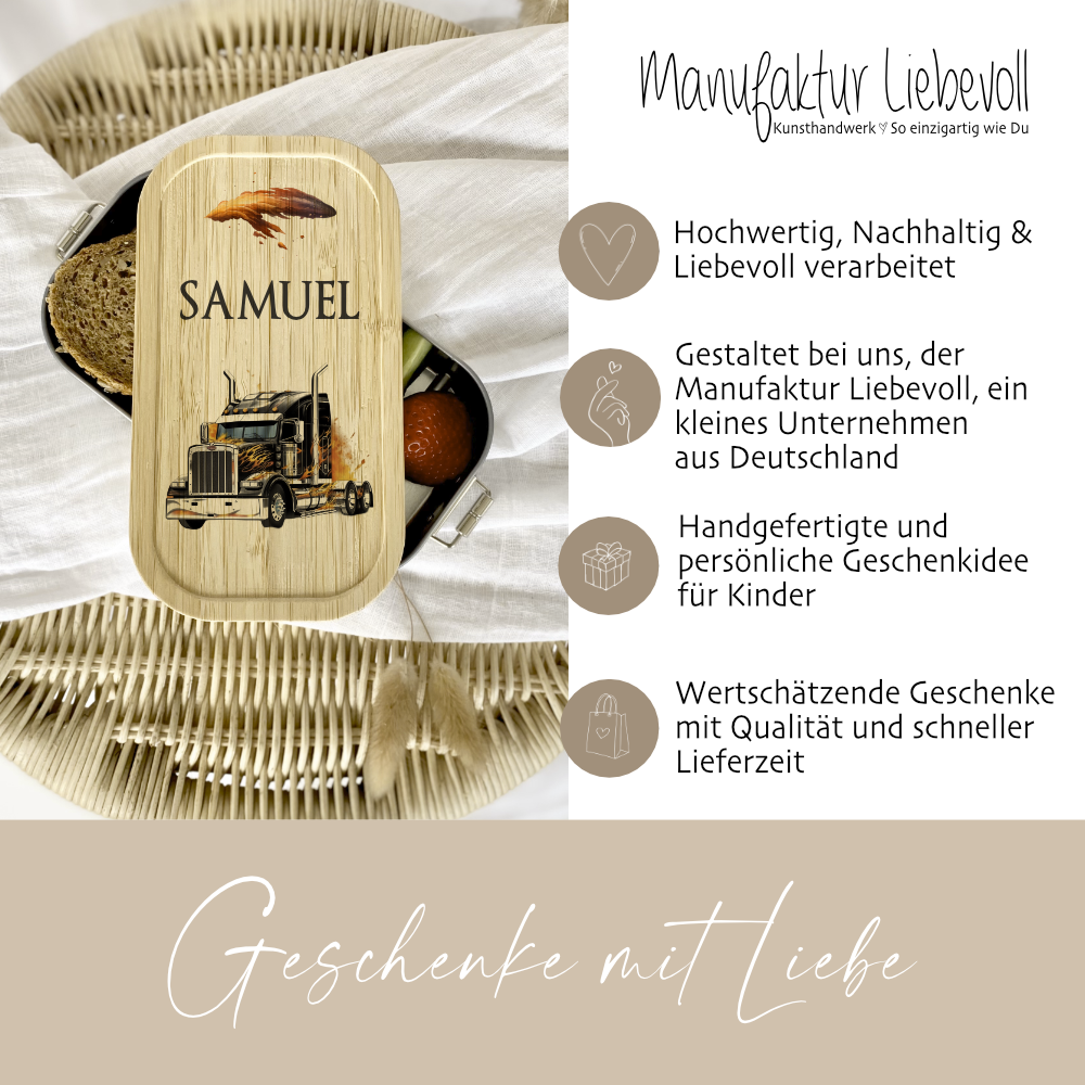 Brotdose als Geschenk für Kinder mit Lastwagen