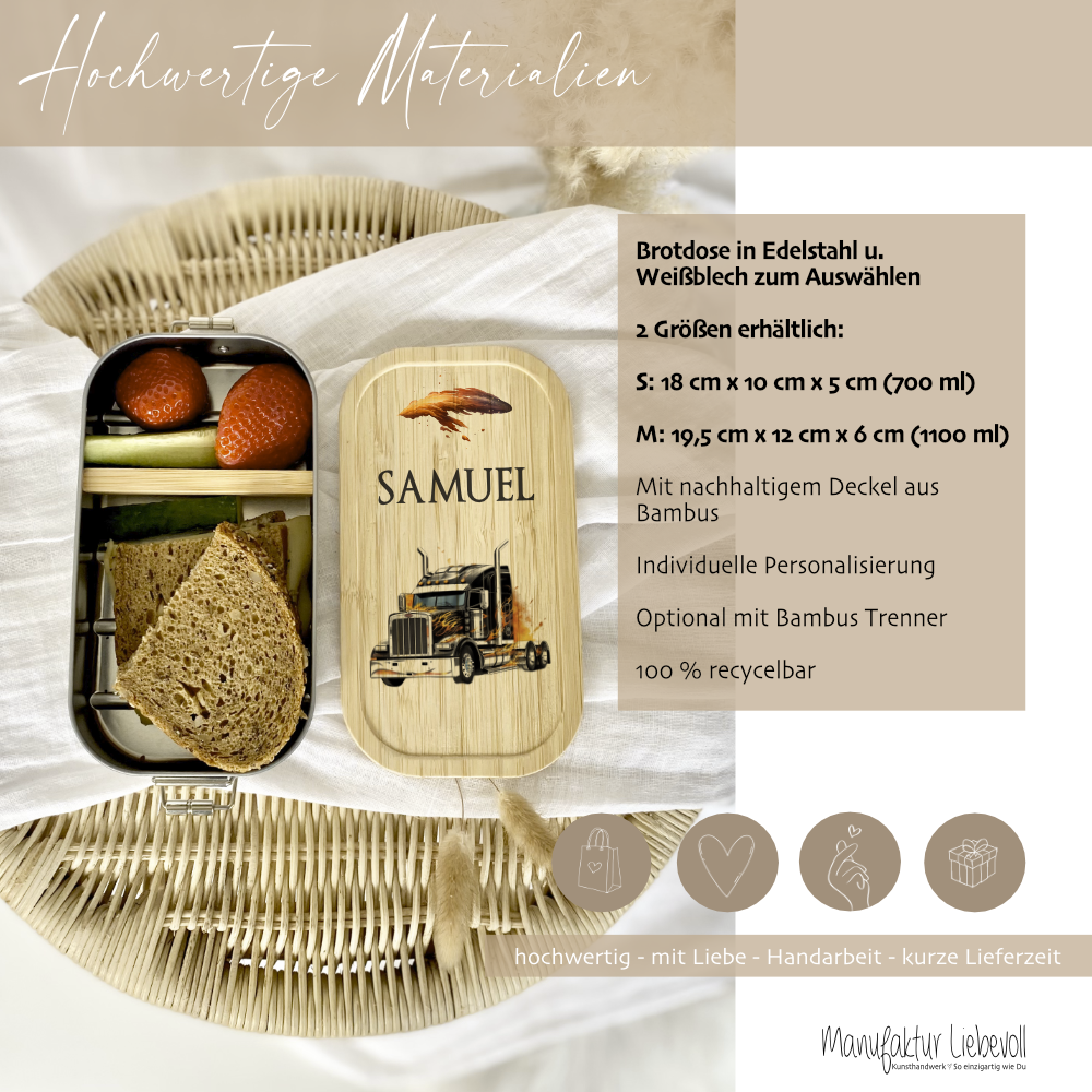Lastwagen auf Brotdose als Kindergeschenk