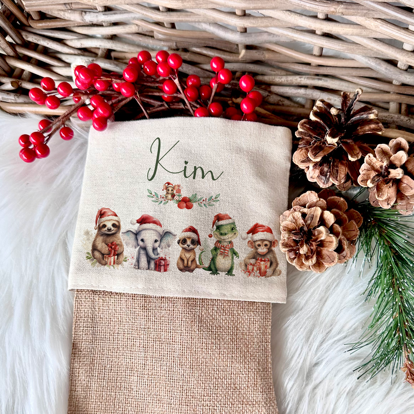 Weihnachtsstrumpf Tiere mit Namen für Mädchen und Jungen als Geschenk