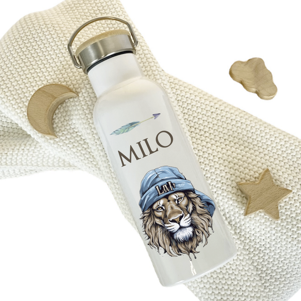 coole Edelstahl Trinkflasche Löwe Kinder Namen Geschenk – Manufaktur Liebevoll