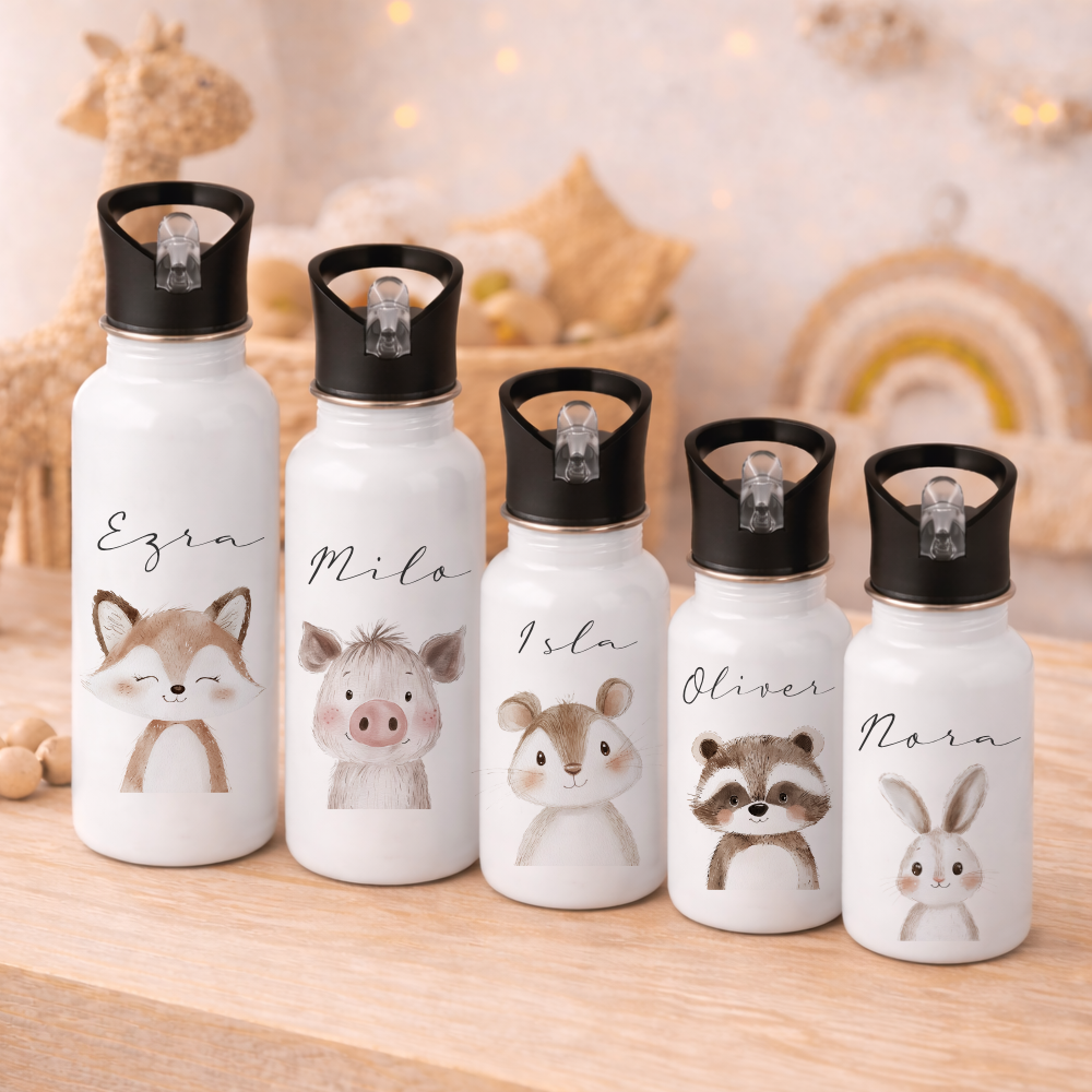 Personalisierte Kinder Trinkflasche mit Namen aus Edelstahl – Trinkflasche für Kita & Schule – Manufaktur Liebevoll