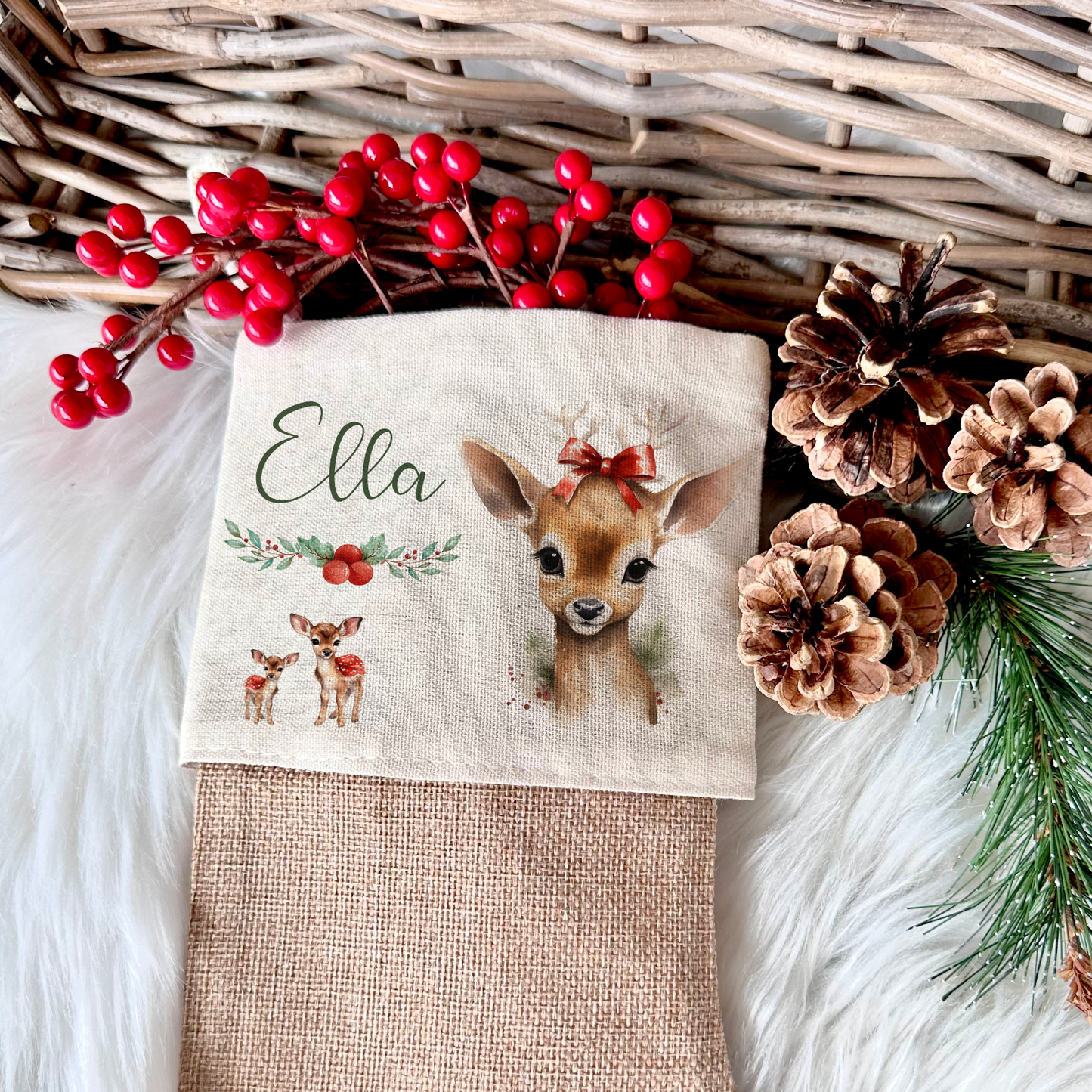 Nikolaussocke Rehkitz mit Namen für Mädchen als Nikolausgeschenk