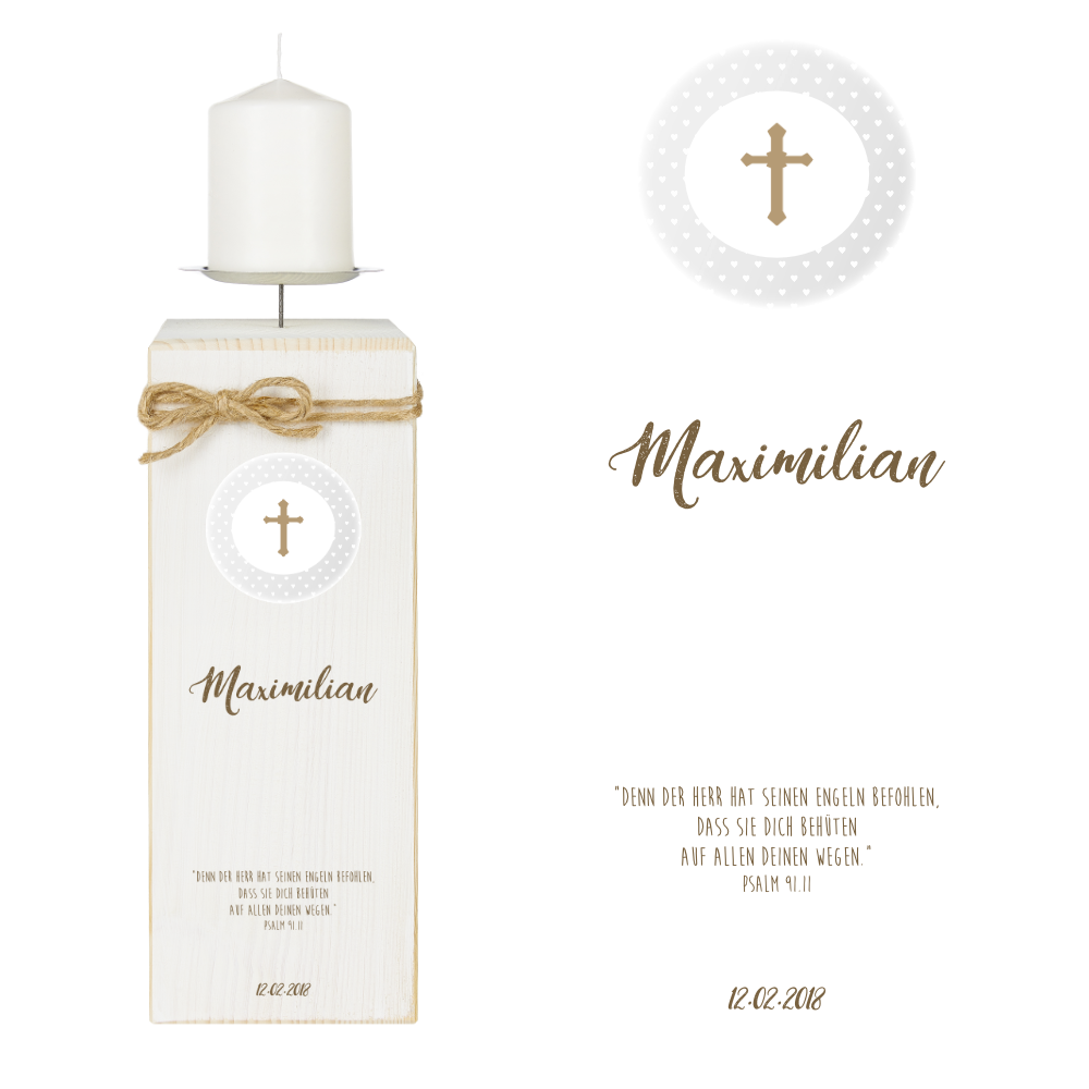 Kerzenständer aus Holz zur Taufe | Einzigartige Geschenkidee für das Taufkind und die Taufeltern | Personalisierter Kerzenhalter - Perfekte Alternative zur Taufkerze
