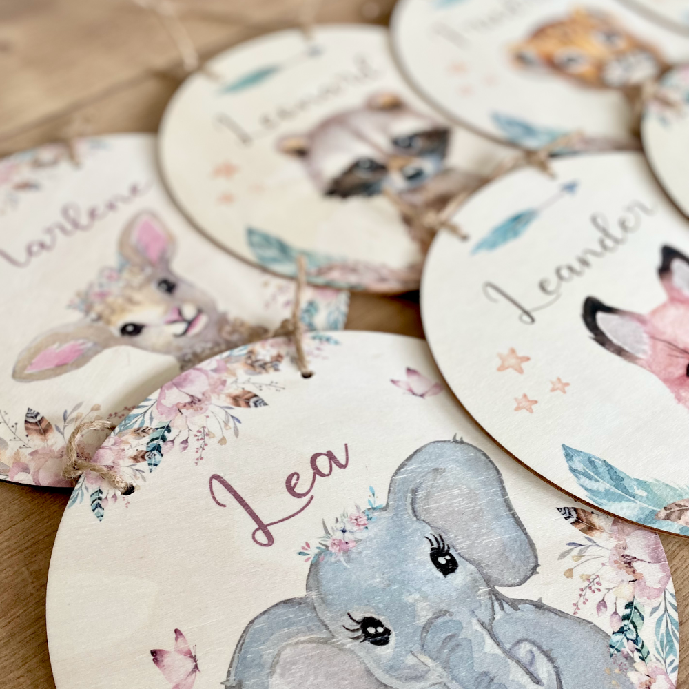Namensschild "Hase" für das Kinderzimmer | Personalisiertes Türschild für Mädchen u. Jungen | 11 weitere Motivvarianten als Geschenk zur Auswahl