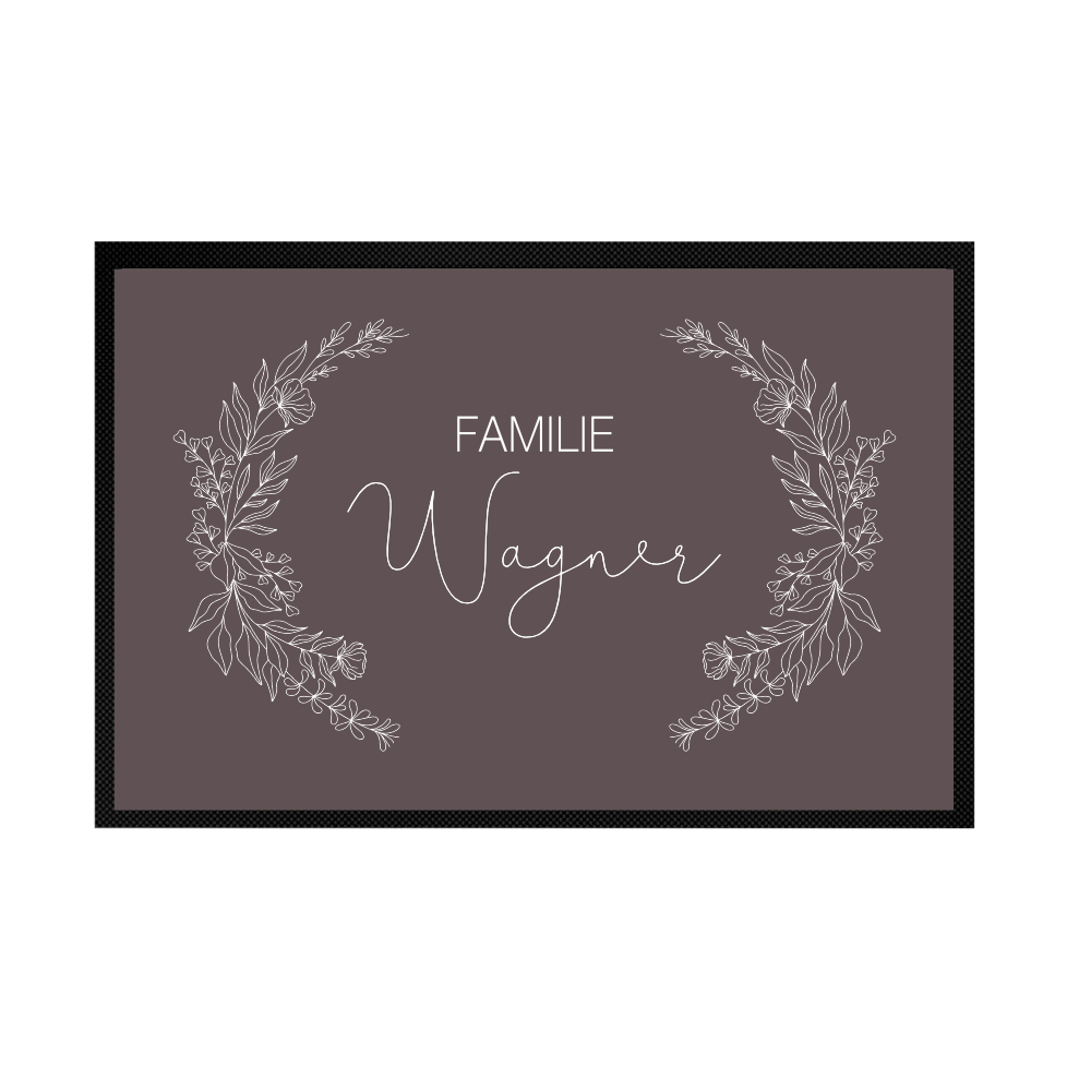 Personalisierte Fußmatte Floral mit dem Namen der Familie | Optional als Set mit Türschild erhältlich