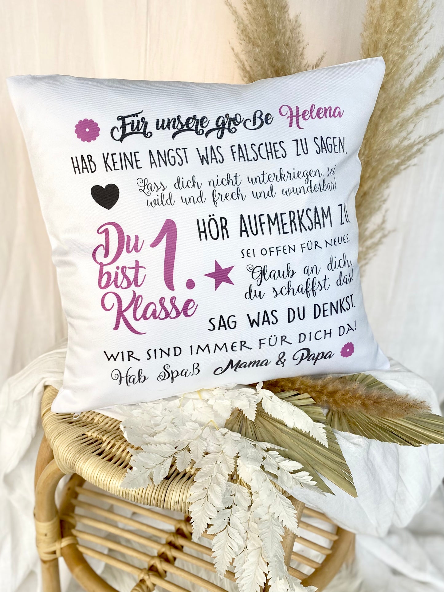 Kissen zur Einschulung "Du bist 1. Klasse" | Personalisiertes Einschulungsgeschenk für Mädchen und Jungen | 4 Varianten zur Auswahl