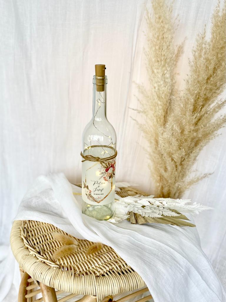 Personalisiertes Flaschenlicht zur Hochzeit | Besonderes Hochzeitsgeschenk | Handgefertigt mit den Namen des Paares und dem Hochzeitsdatum