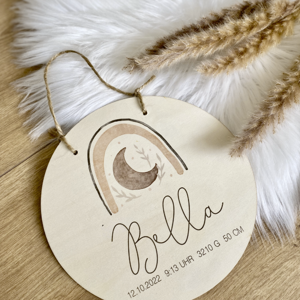 Schild Holz Geburt Regenbogen Geburtsdaten Baby.