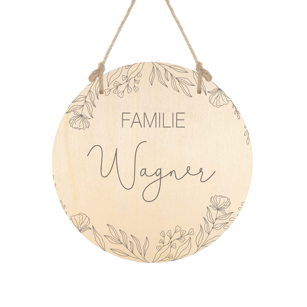 Personalisierte Fußmatte Floral mit dem Namen der Familie | Optional als Set mit Türschild erhältlich