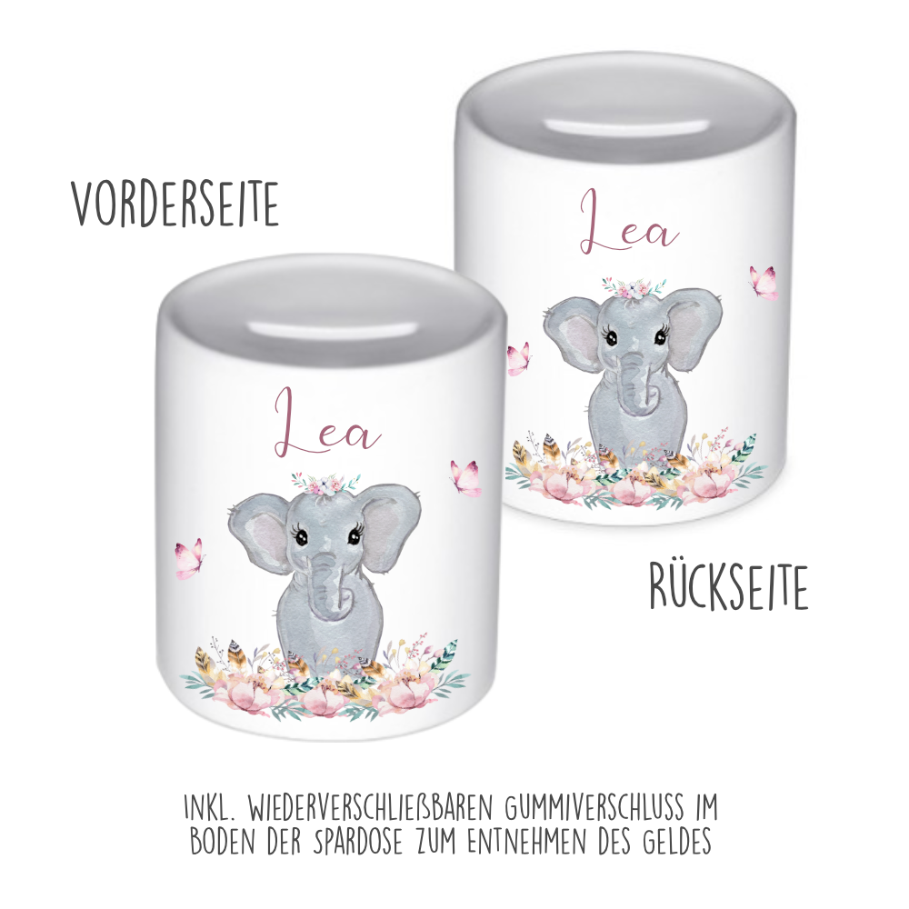 Tiermotiv Spardose Elefant mit Namen für Kinder | Personalisiertes Geschenk für Mädchen u. Jungen | Originelles Geldgeschenk u. handgefertigte Geschenkidee | 11 Motive zur Auswahl