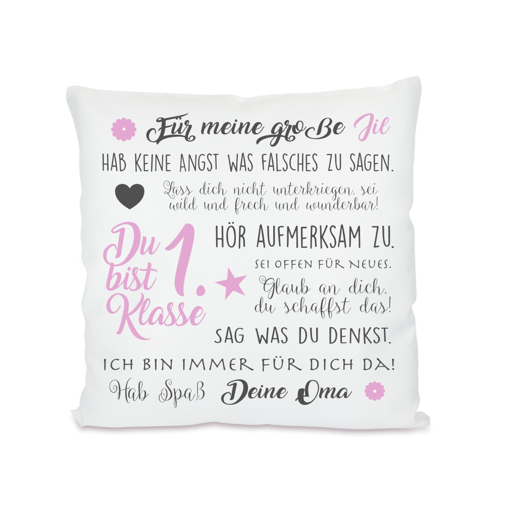 Kissen zur Einschulung "Du bist 1. Klasse" | Personalisiertes Einschulungsgeschenk für Mädchen und Jungen | 4 Varianten zur Auswahl
