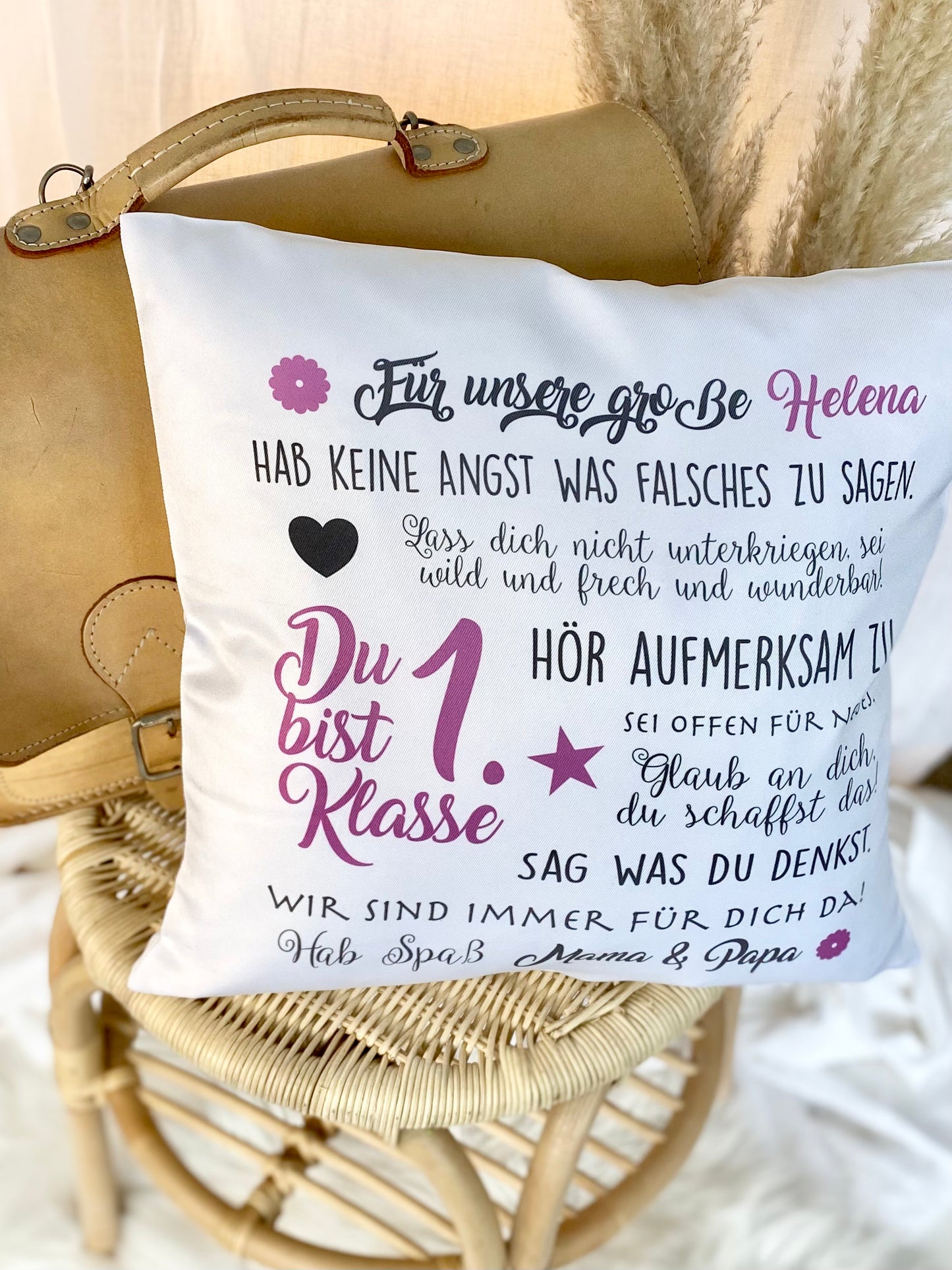 Kissen zur Einschulung "Du bist 1. Klasse" | Personalisiertes Einschulungsgeschenk für Mädchen und Jungen | 4 Varianten zur Auswahl