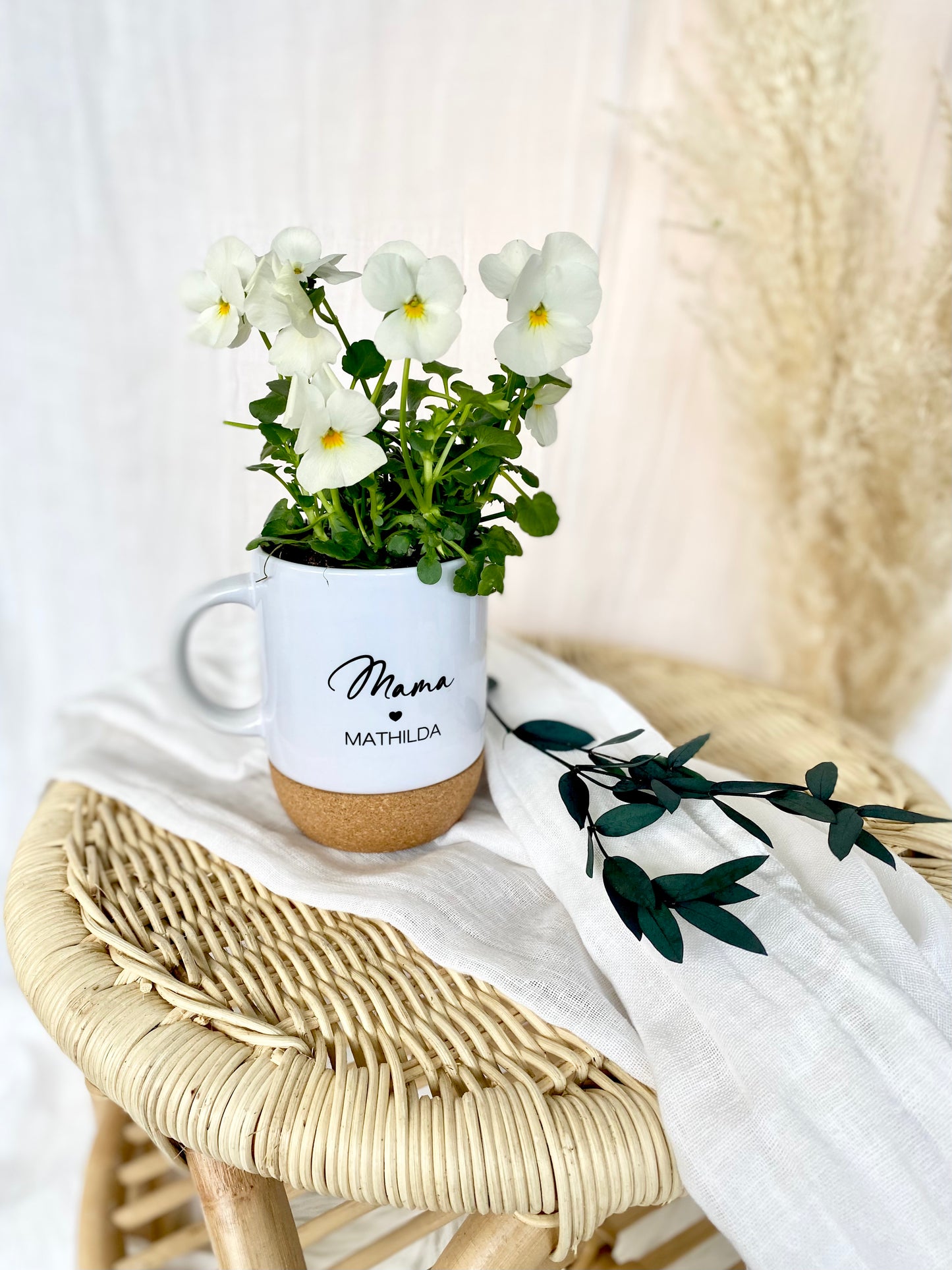 Personalisierte Tasse aus Keramik und Kork für die Tochter und die ganze Familie, 7 Varianten zur Auswahl