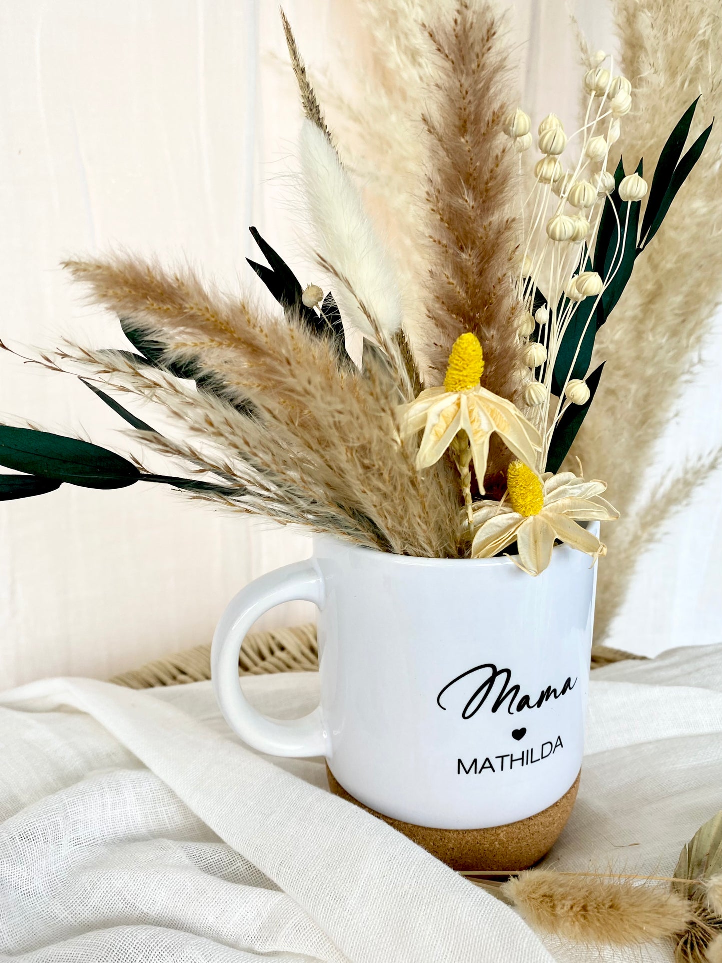 Personalisierte Tasse aus Keramik und Kork für die Tochter und die ganze Familie, 7 Varianten zur Auswahl