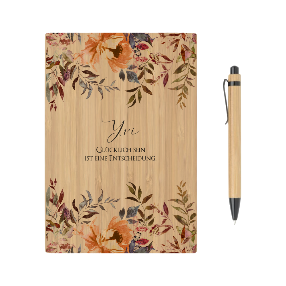 Notizbuch Autumn mit Namen und persönlichen Spruch.