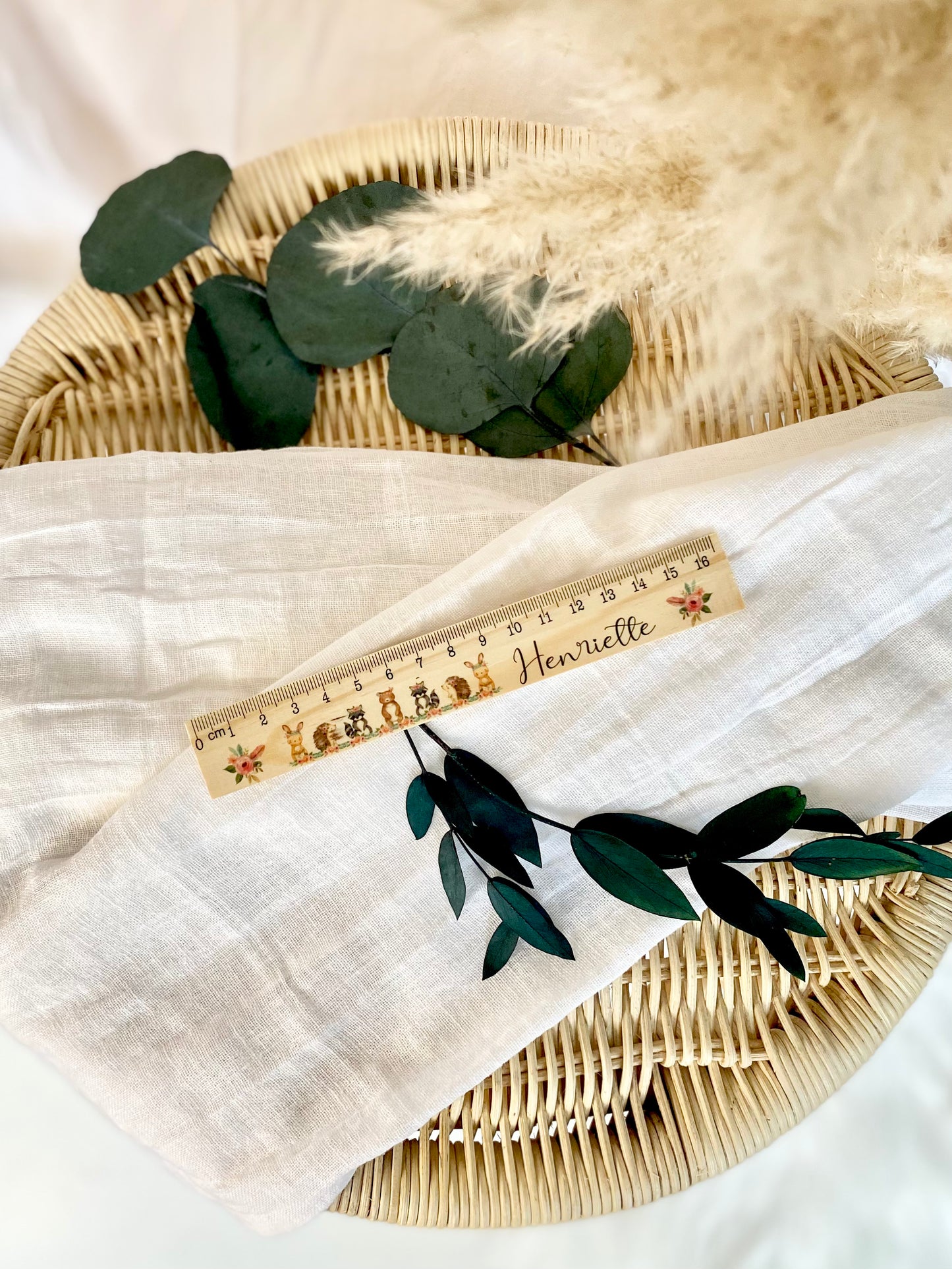 Lineal "Boho Tiere" für Kinder mit Namen | Personalisiertes Geschenk | Holzlineal mit Namen