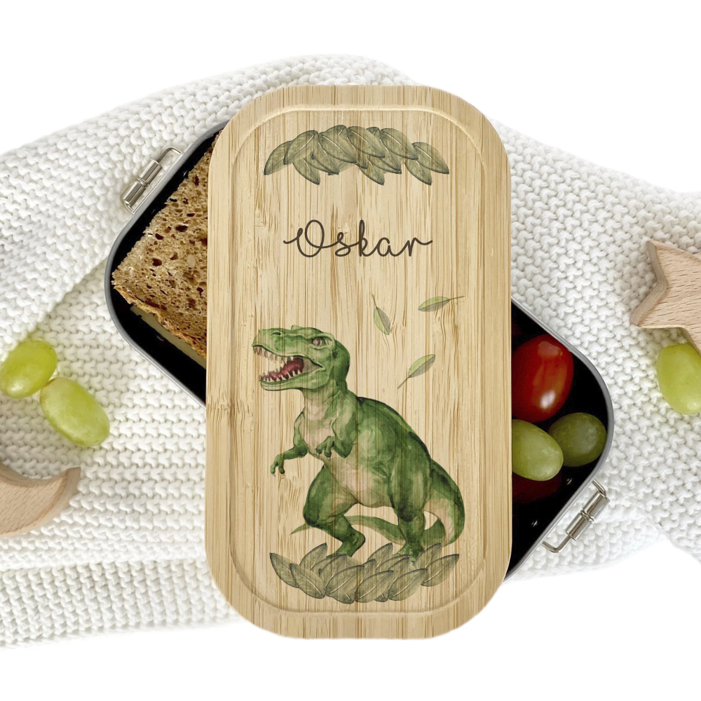 Dino T-Rex Brotdose Mit Individuellem Namen – Transparente Lunchbox Für Kita & Schule (ca. 18x13x7 Cm)