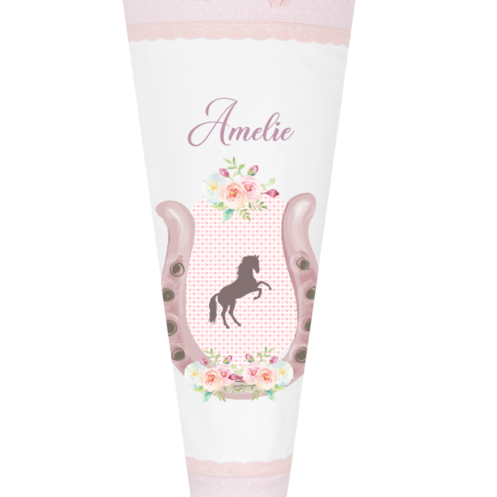 Genähte Schultüte in rosa personalisiert mit Namen