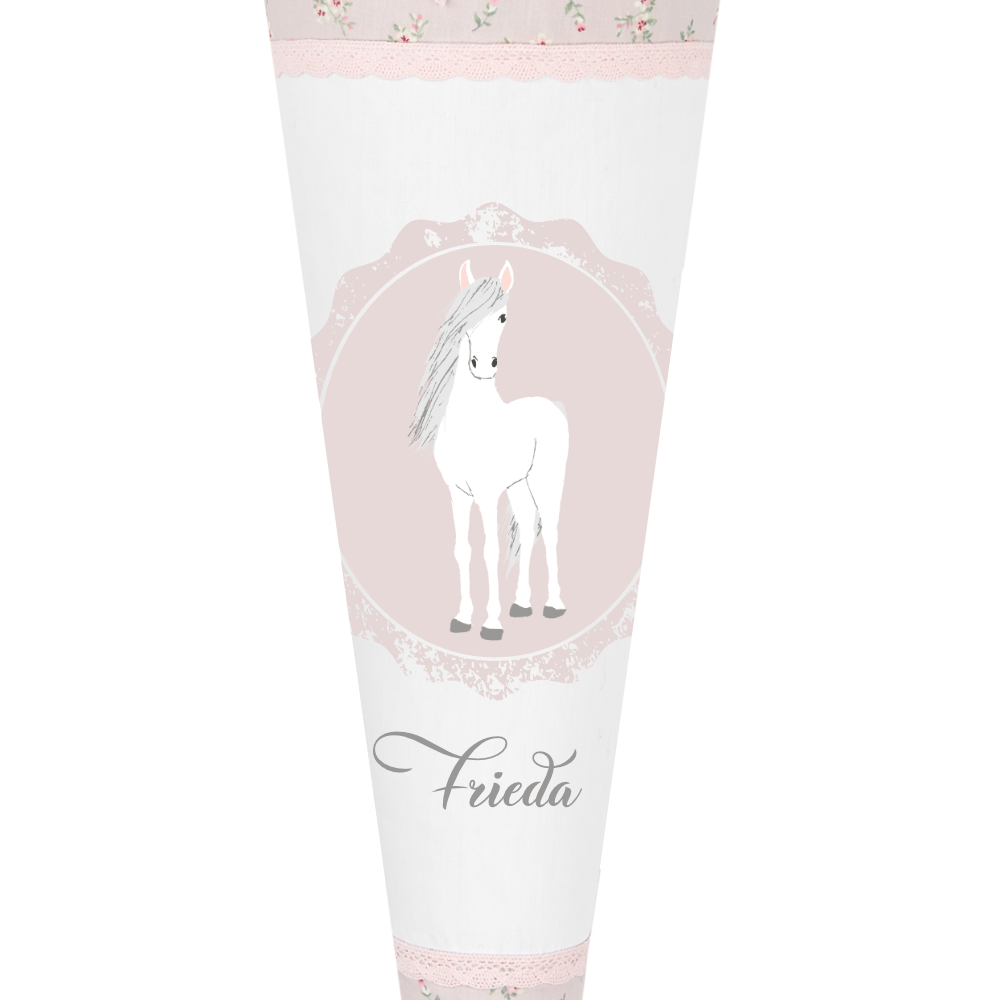 Personalisierte Stoffschultüte mit Pony und Namen