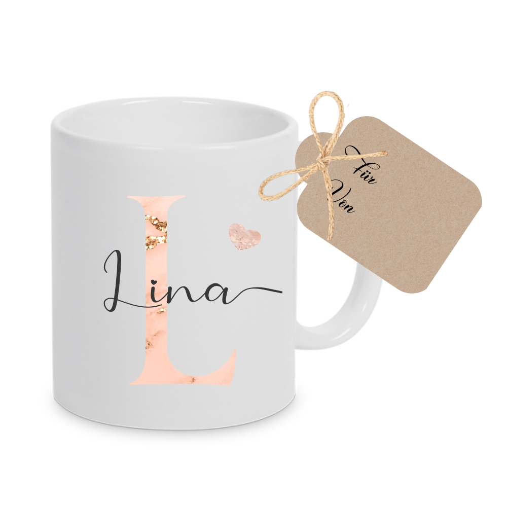 Tasse mit Buchstabe und Name