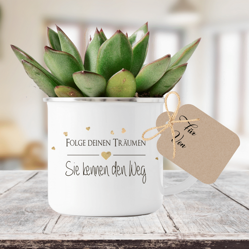 Tasse mit Spruch "Folge deinen Träumen" | Besonderes Geschenk und persönliche Geschenkidee | Tassengeschenk inkl. Geschenkanhänger