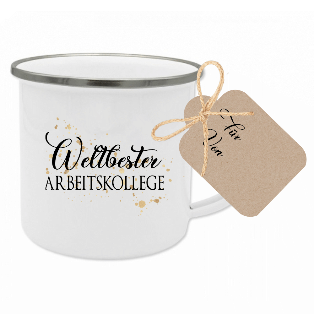 Tasse "Lieblingsfriseurin" | Geschenk für die Friseurin | Emailletasse mit Geschenkanhänger | 12 Motivvarianten zur Auswahl